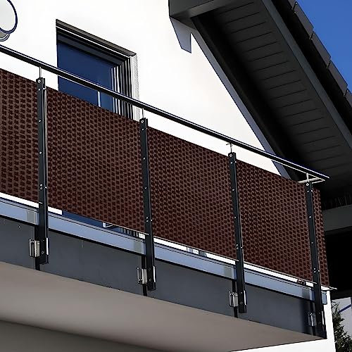 NYVI Polyrattan Balkon Sichtschutz Privafence 90x500 cm Braun - Balkonbespannung mit Metallösen - UV-fest, Witterungsbeständig, 100% Blickdicht - Balkonumspannung Balkonumrandung 0.9x5 cm