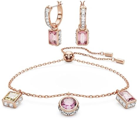 Swarovski Stilla Set Bracciale e Orecchini, con Cristalli e Zirconia Swarovski, Sfera Scorrevole, Placcatura in Tonalità Oro Rosa, Multicolore