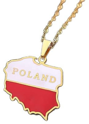 LODMLOER Karte Damen-Anhänger-Halskette – Polen 316L Karten-Halskette Polen Land Herren-Kettenschmuck Damen-Flaggen-Schmuck Persönlichkeit Vintage-Karten-Anhänger-Halskette, Goldfarben, 60 cm