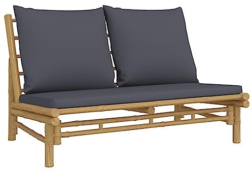 vidaXL Gartenbank, Garten Sitzbank mit Dunkelgrauen Kissen, Parkbank mit Rückenlehne, Gartenmöbel Terrassenbank Bank Outdoor, Bambus