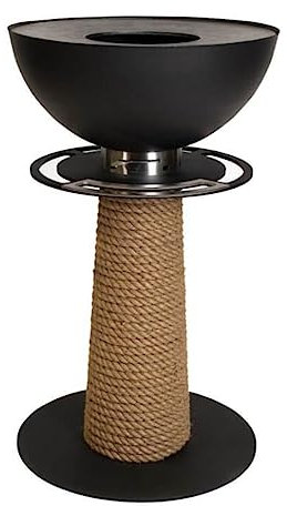 POWERHAUS24 Masuria Mobile Designer Feuerstelle & Außenleuchte Juno 600 mit echter Flamme, Juteseil-Element, natürliches Licht, wohlige Wärme, Grill-Funktion, 590 mm x 980 mm, Farbe: Black