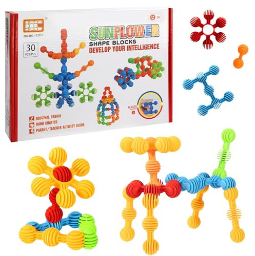 Wisplye Bausteine 30 Teile Blöcke Building Bricks für Kinder ab 3 Jahren, Kreatives Schneeflocken STEM Interlocking Blocks Spielzeug-Baustein-Set Kleinkind