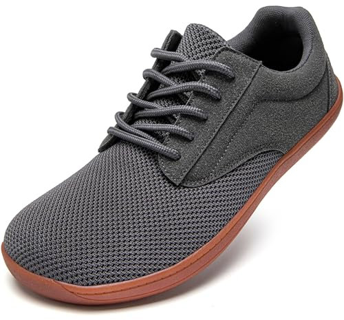 JUEQIBAA Barfußschuhe Herren Barfussschuhe Extra Breite Schuhe Trailrunning Schuhe Männer Fitnessschuhe Laufschuhe Hallenschuhe Sommerschuhe Grau EU 42