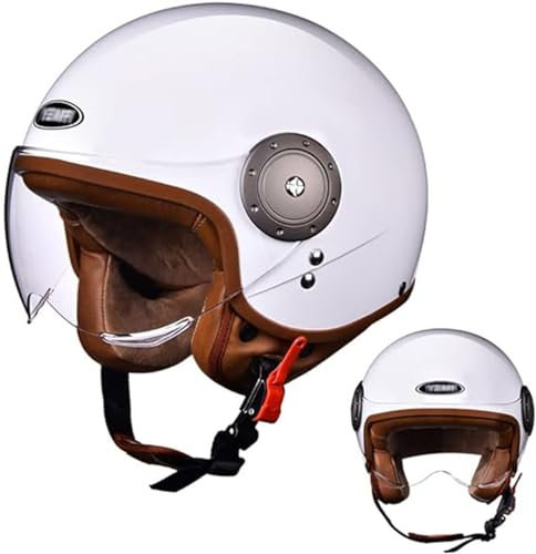 Vintage 3/4 Open-Face-Helm Erwachsene Männer Frauen Retro-Motorrad-Halbgesichtshelm ECE-Geprüfter Sommer-Roller-Licht-Moped-Motorrad-ATV-Straßen-Jet-Helm Mit Doppelvisier C,54-61cm