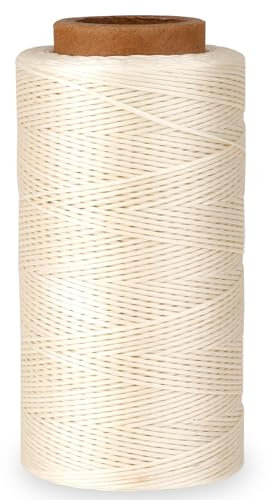 Wachs Faden Nähgarn 0,8mm x 260m Flacher Wachsschnur Gewachster Faden Leder Nähen Faden Polyester Nähen Ledergarn für Handwerk, Reparatur, Buchbinden, Schmuck, Häkeln (Beige)