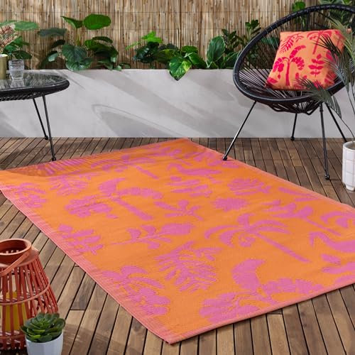 furn. Marula Teppich für drinnen und draußen, 100% recycelt, Orange/Rosa, 120 x 180 cm
