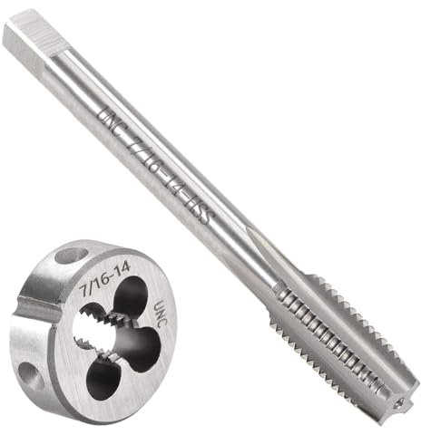 Saipe Lot de 2 tarauds et filières UNC 7/16-14 UNC, 7/16 x 14 UNC HSS filetage taraud taraud machine taraud outil outil acier rond matrice droite filetage outil outil outil filetage outil