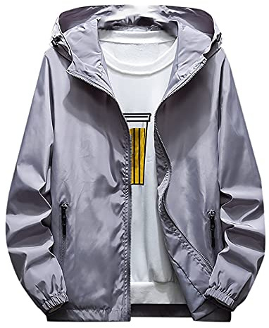 Generisch Regenjacke Herren Wasserdicht Atmungsaktiv Dünne Leichte Jacke Windbreaker Kapuze Regenjacke Reflektierender Reißverschluss + normale Passform, M-7XL