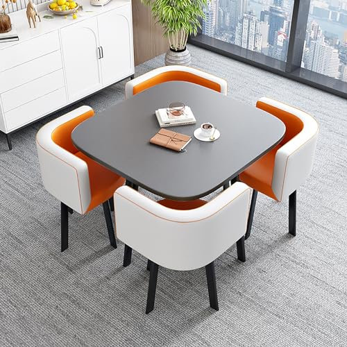 Juego de mesa de comedor que ahorra espacio para 4 – Juego de mesa y sillas de cocina pequeña redonda/cuadrada para espacios pequeños – Juego de mesa de comedor y 4 sillas para áreas compactas