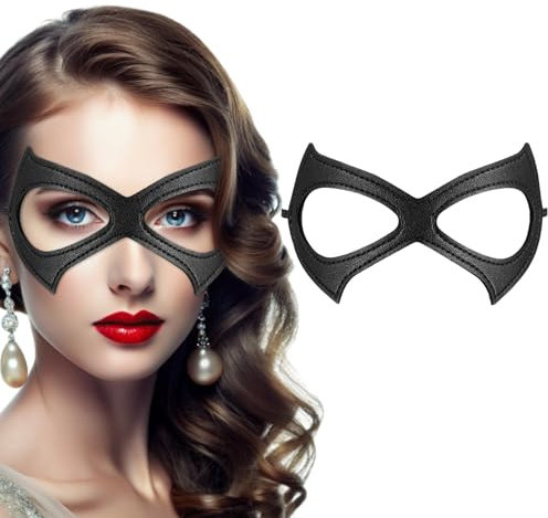 Tyqour Catwoman Maske Verstellbare Katzenmaske Schwarze Leder Catwoman Kostüm Halb Gesicht Katze Maske Damen Katze Kätzchen Ledermaske für Halloween Maskerade Fasching Karneval Cosplay Party