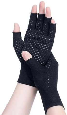 BrightGlow 2 Paar Arthrose Handschuhe Kompressionshandschuhe Fahrradhandschuhe Fingerlos Gepolstert Handschuhe Halbfinger Outdoor Rutschfest Fäustlinge Handschuhe Fingerlos Glove für Sport Schwarz L