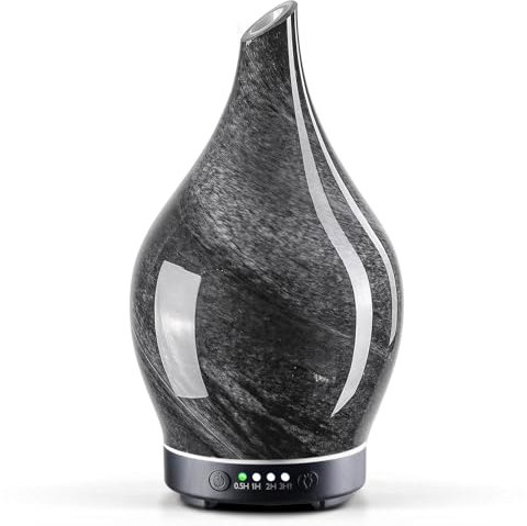 Porseme Aroma Diffuser 150ml, Handgeblasen Glas Diffuser für Ätherische Öle, Luftbefeuchter Ultraschall Cool Mist Leise,7 Arten LED Lichtfarben,Wasserlos Auto-Off BPA Frei für Wohnung (Obsidian)