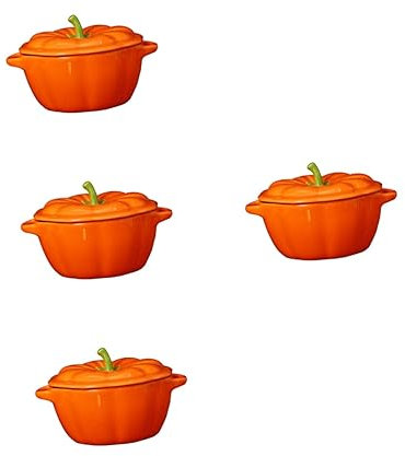 Hoement Casseruola Forno 4 Pz Ciotola Di Zucca Pentola Di Stufato Arredamento Ciotola a Forma Di Zucca Ciotole Contenitori Per Alimenti Food Container Zuppiera Squisita Di Cibo Ceramica Orange
