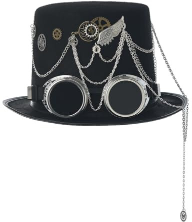 BLESSUME Steampunk Hut mit Brille Unisex für Karneval, Halloween, Mottoparty, schwarz 2, M
