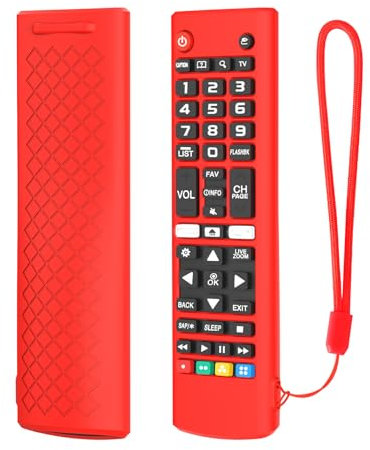 Funda Cubierta para Mando a Distancia para LG AKB75095307/AKB75375604/AKB74915305, Funda de Silicona para Mando a Distancia con cordón (Rojo)
