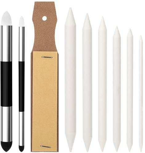 JIYIN 9 Papierwischer Set, Papierwischer Bleistift um Zeichnen Skizzen Papierwischer Doppelköpfe Papier Stift mit Schleifpapier und Schwamm Radierstift für Zeichnen Skizze