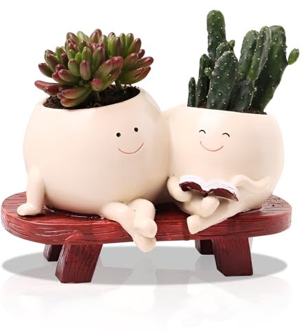 Lotvic Macetas de Cara Sonriente, Maceta con Cara Sonriente para Hogar Jardín Terraza, Macetero Caras Sonrientes con Agujeros de Drenaje, Regalo Ideal para Madre, Navidad (Leer)