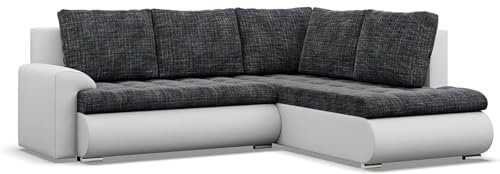 Mebligo - Ecksofa mit Schlaffunktion und 2 Bettkasten Schwarz + Grau 230x89x200 (BxHxT) FORESTA - Rechts Eckcouch, Sofas & Couches, Couch L Form, Cauchsofa, Sofa Wohnzimmer, Ecke Sofa