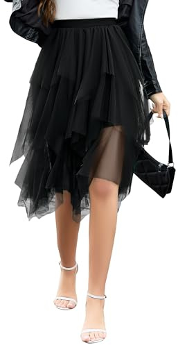 Wikoan Women's Tulle Skirt Multilayer Mesh Pleated Ladies Skirts Stylish Midi Skirts Irregular A-line Prom Party Skirt S-XXL