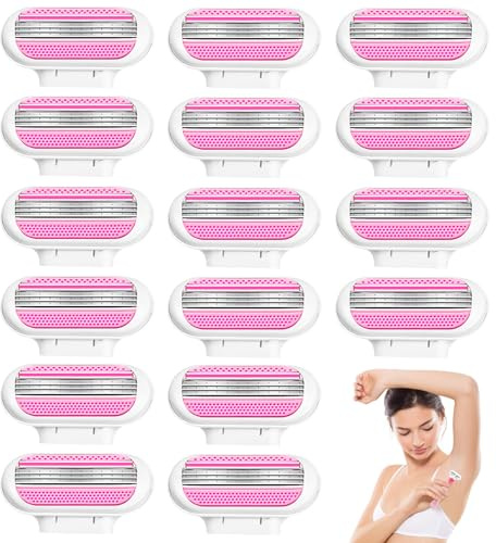 WANDGU 16er-Pack Venus Smooth Ersatzklingen Damenrasierer: Ersatzklingen für Damenrasierer, Rasierklingen für Rasierer Damen, Länger Anhaltende Glatte Rasur für Frauen, Nachfüllpackung(Rosa)