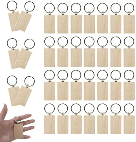 35 Stück Schlüsselanhänger Rohlinge Holz Schlüsselanhänger | Blanko Holzschlüsselringe für Malerei, Geschenke und Dekoration