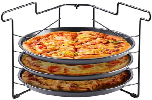 yeeplant Ofen-Pizzablech und -gestell-Set, 3 runde Antihaft-Pfannen mit faltbarem Ständer, 29 cm, für Kuchen, Brot, Braten und Meeresfrüchte