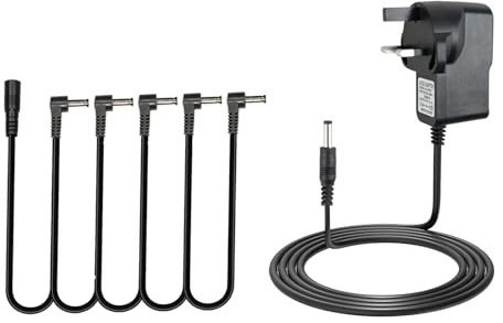 9V Guitar Pedal Power Adapter Centre-Negative 5.5x2.1mm Regulated Cable | Filtered output low hum, 5 connector split lead, Status indicator light, Wide voltage input, Daisy chain included