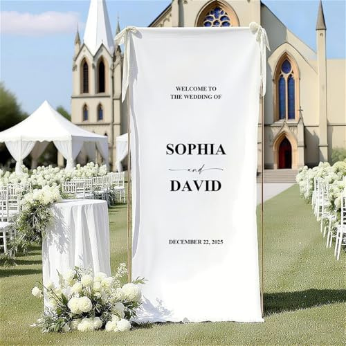 Panneau de bienvenue de mariage personnalisé, bannière de mariage moderne en plein air, panneau de fiançailles, décoration d'événement personnalisé (35 x 100 cm)