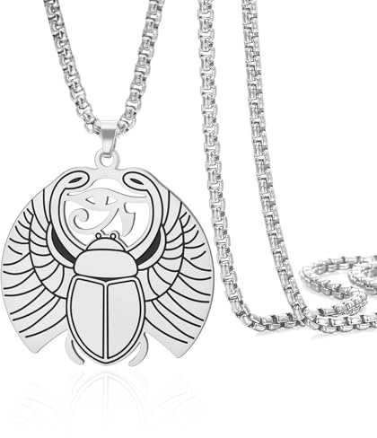 VASSAGO Skarabäus-Halskette für Männer und Frauen Horusauge Edelstahl altägyptischer Käfer Wadjet-Schutz Amulett Schmuck