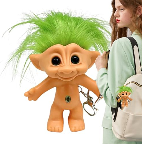 Genérico Schlüsselanhänger Troll Mini 10 cm – lustiges Amulett mit bunten Haaren | Retro-Spielzeug im Vintage-Stil für Kinder und Erwachsene | Nostalgisches Sammlerstück der 80er Jahre