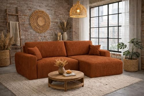 Kaiser Möbel Ariel XL Ecksofa mit Schlaffunktion und Bettkasten, DL-System, Liegefläche 230x140 cm, HR-Schaum, modern (Poso, Kupfer, Rechts)