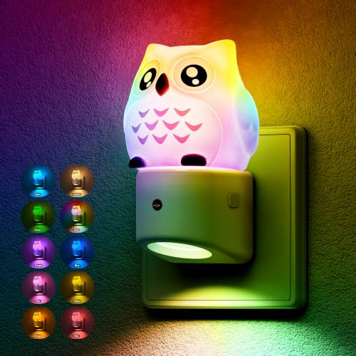 JandCase LED Nachtlicht Steckdose mit Dämmerungssensor, 3D Niedliches Eule | Nachtlicht mit RGB Farbwechsel, Warmweiß Nachtlampe für Flur, Treppenhaus, Schlafzimmer