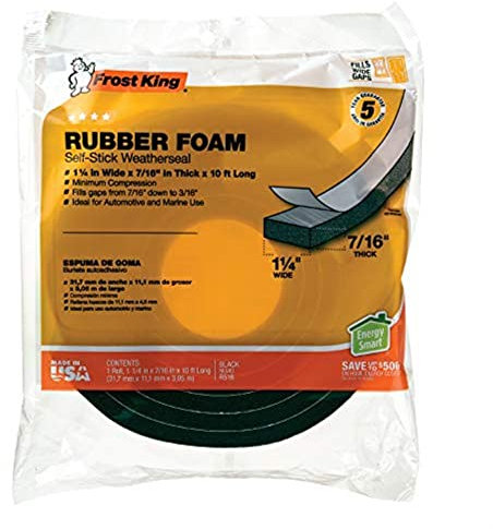 Frost King R516H 1-1/4-Inch by 7/16-Inch by 10-Foot Thick Sponge Rubber Foam Tape, Black