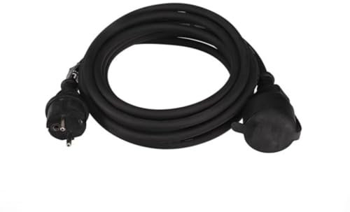 Perel Verlängerungskabel, H05RR-F 3G1.5, 5 m, 16 A/230 V, 3680 W, Typ E/F, IP44, Gummi, schwarz