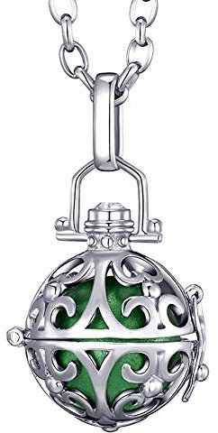 Morella Damen Halskette Edelstahl 70 cm mit Ornament Anhänger und Klangkugel grün Ø 16 mm in Schmuckbeutel