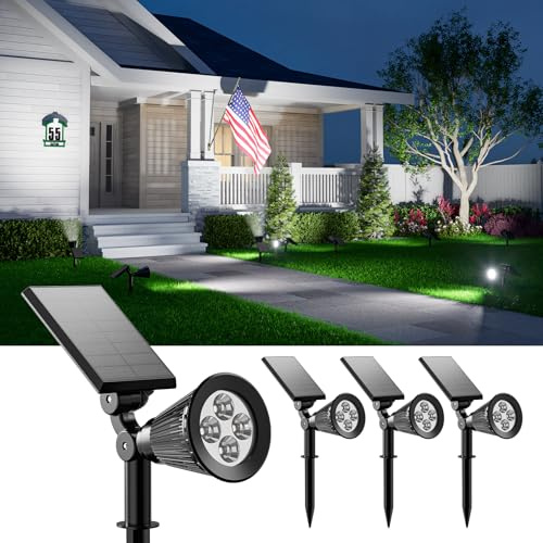 Lot de 4 projecteurs solaires d'extérieur étanches pour arbre, statue, fleur, pot, buisson, mur, projecteur LED lumineux pour éclairage extérieur, cour, jardin, allée, allée, maison, clôture