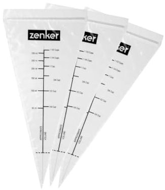 Zenker Schmelzspritzbeutel PATISSERIE, Spritztüten für die Mikrowelle oder das Wasserbad, Dressiersäcke mit Maßangabe (Farbe: Transparent), Menge: 10 Stück