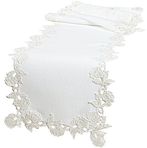 Manor Luxe Tischläufer mit Spitzenbesatz, 40,6 x 183 cm, Weiß, 40,6 x 183 cm