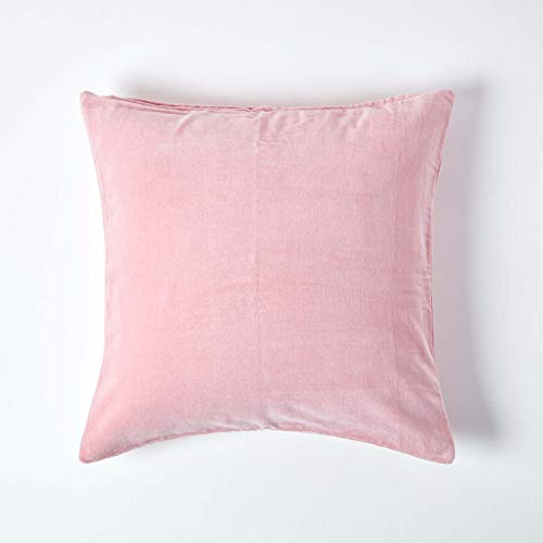 HOMESCAPES Pink Velvet Cushion Cover Super Soft Cotton Velvet Luxury Square Scatter Cushion Plain Dusky Pink Accent Throw Pillow for Sofa and Bed Decoration with Hidden Zipper, 40 x 40cm