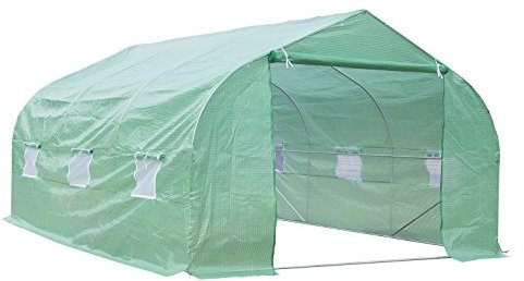 Serre Tunnel de Jardin 4,5 x 3 x 2 m Grande Taille 6 fenêtres Vert