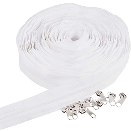 BENECREAT 10m 3# Cerniera in Nylon con 10 Pezzi di Accessori per la Chiusura con Cerniera Bianca per Cucire a Mano