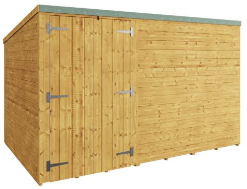 BillyOh Master 10x6 Wooden Garden Shed with Pent Roof – Secure Windowless Garden Storage Shed Design, Wide Double Doors, Tongue and Groove Wood Cladding, Easy Assembly & Complete Kit Outdoor Storage