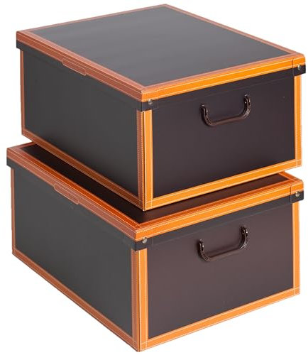 2er-Set Aufbewahrungsboxen mit Deckel für Kleidung und Wäsche, Leder Gross Karton Kleiderschrankboxen, saisonaler Wechsel, Ideal für Vakuumbeutel oder Geschenkboxen 50x40x25 cm