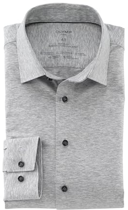 OLYMP Herren Businesshemd Langarm Luxor.24.Seven,Single Jersey,modern fit,New Kent,Silbergrau 63,44