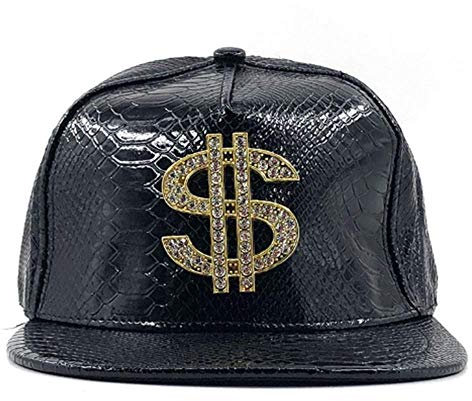 Baseballmütze Herren Hip-Hop-Hut Flache Krempe Lederhut Dollar Zeichen Hut Weibliche Koreanische Stil Trendy Gr. One size, Schwarz