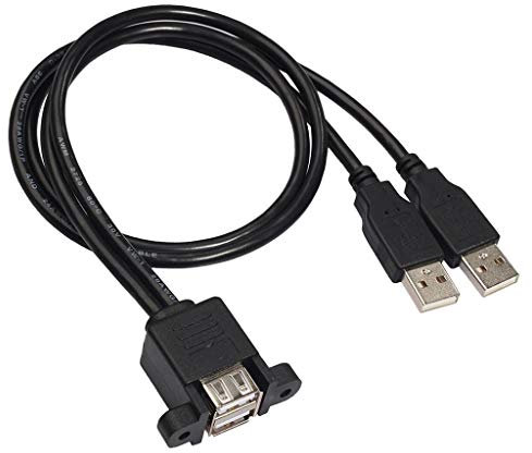 innov8 Dual USB 2.0 A Male to Female Extension Cable With Screw Socket Panel Mount - 0.5m