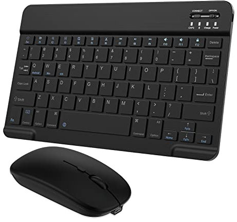 Tastiera e mouse Bluetooth ultra-sottile, portatile, ricaricabile, per tablet Android, telefoni cellulari, smartphone Samsung, iPhone, iPad mini, Pro Air 10.2, 10.9, 11, 12.9, 13 pollici, colore: nero