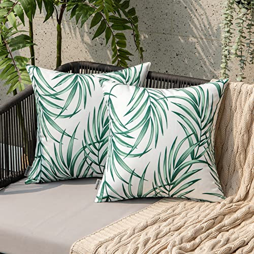 EMEMA Outdoor Kissenbezug Wasserdicht Blattmuster Dekokissen Wasserfeste Kissenbezüge Kissenhülle Zierkissen Couchkissen Bezug für Sofa Couch Schlafzimmer 2er Set 40x40 cm Grün