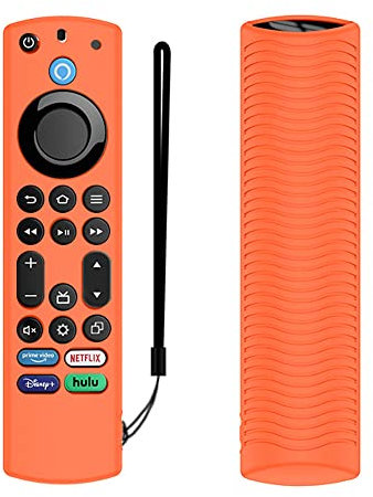 Amazon FireTV Fernbedienungshülle, Silikon-Schutzhülle für Omni Serie und 4-Serie, leicht, rutschfest, stoßfest, Orange, inklusive Umhängeband