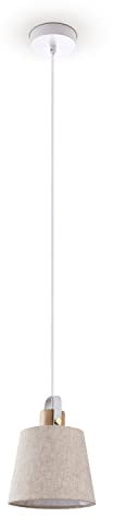 Paco Home Hängelampe Küche Pendelleuchte Esstisch Wohnzimmerlampe Deko Schlafzimmer Decke Lampenschirm Stoff E27, Farbe:Weiß-Creme, Leuchtenform__Größe:Ø20cm